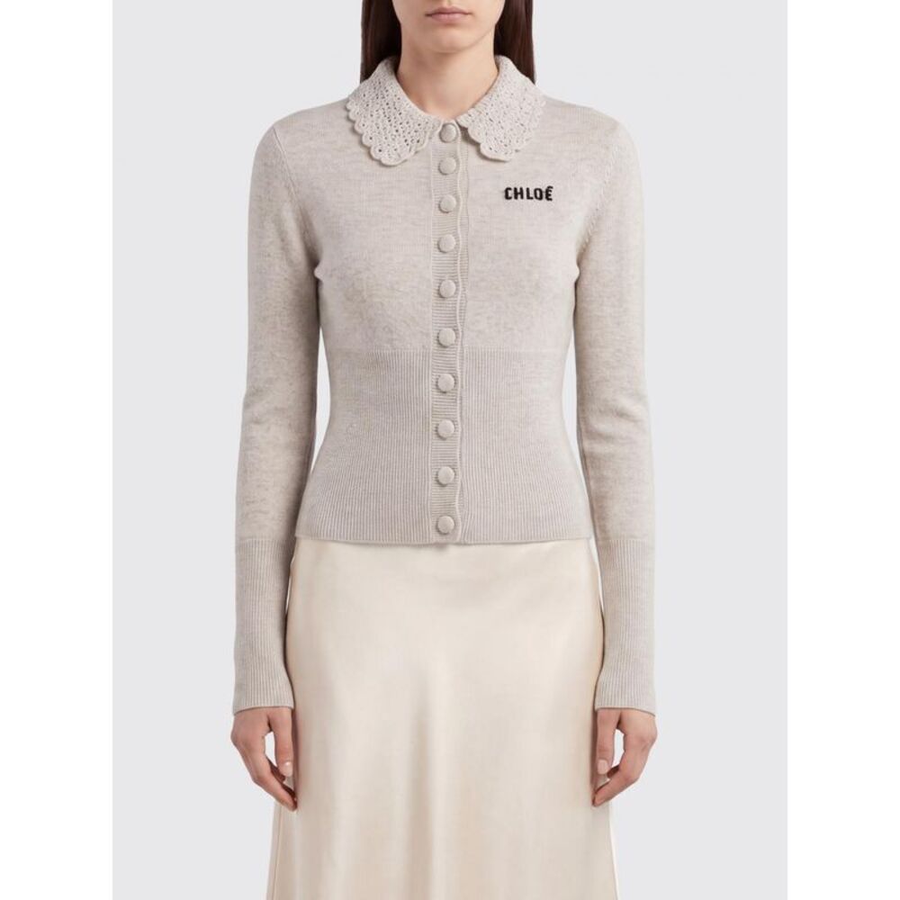 Chloe Women Chloe Slim Fit Wool Polo Cardigan With Contrasting Logo